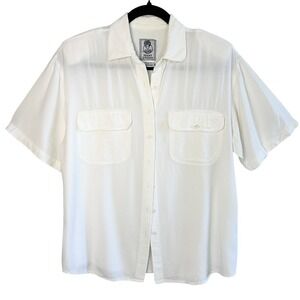 VTG Short Circuit White Rayon Button Up Shirt Women's Medium Soft Utility Safari